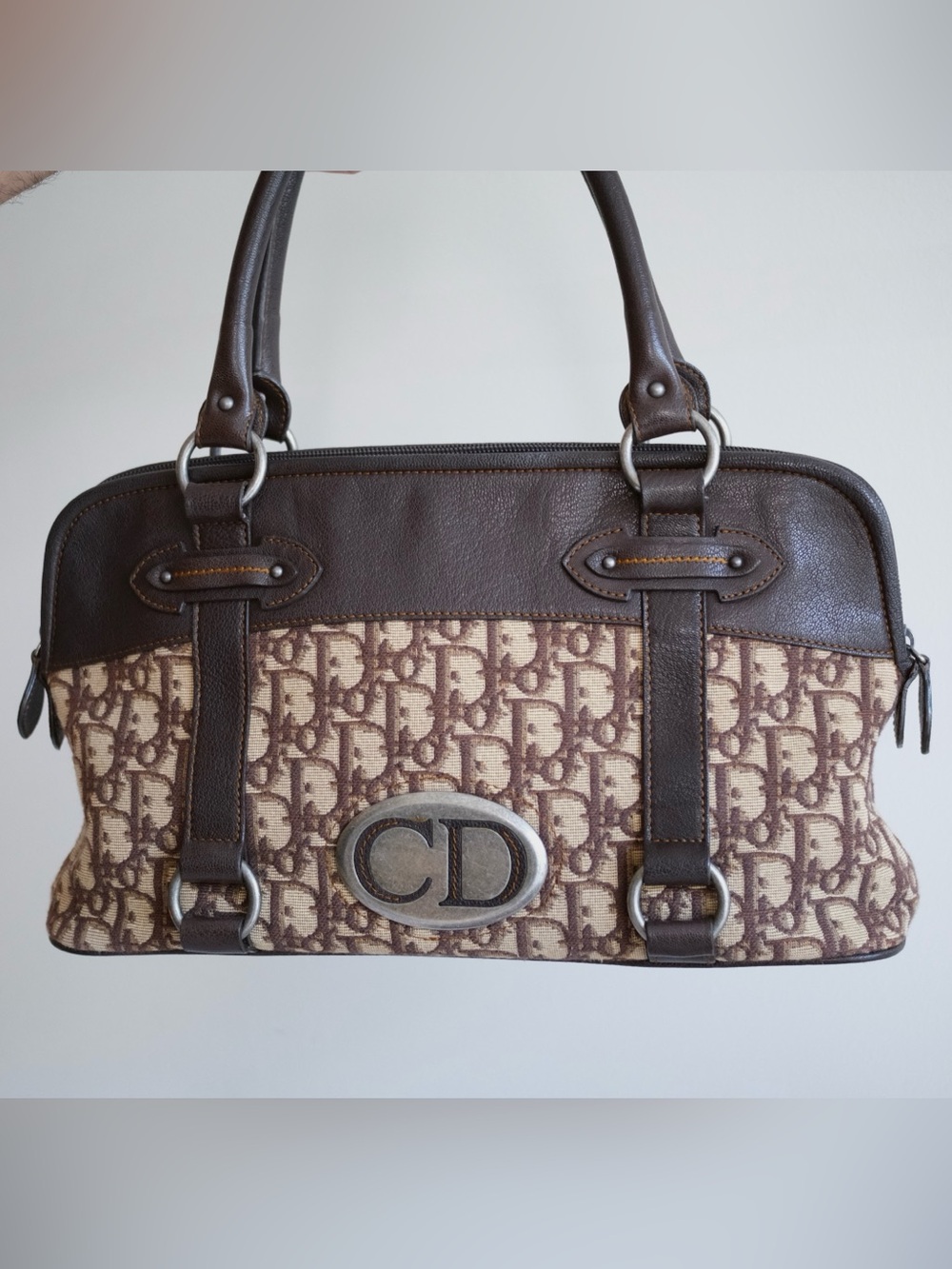 Authentic Vintage Christian Dior Oblique Boston Bag Brown CD Logo